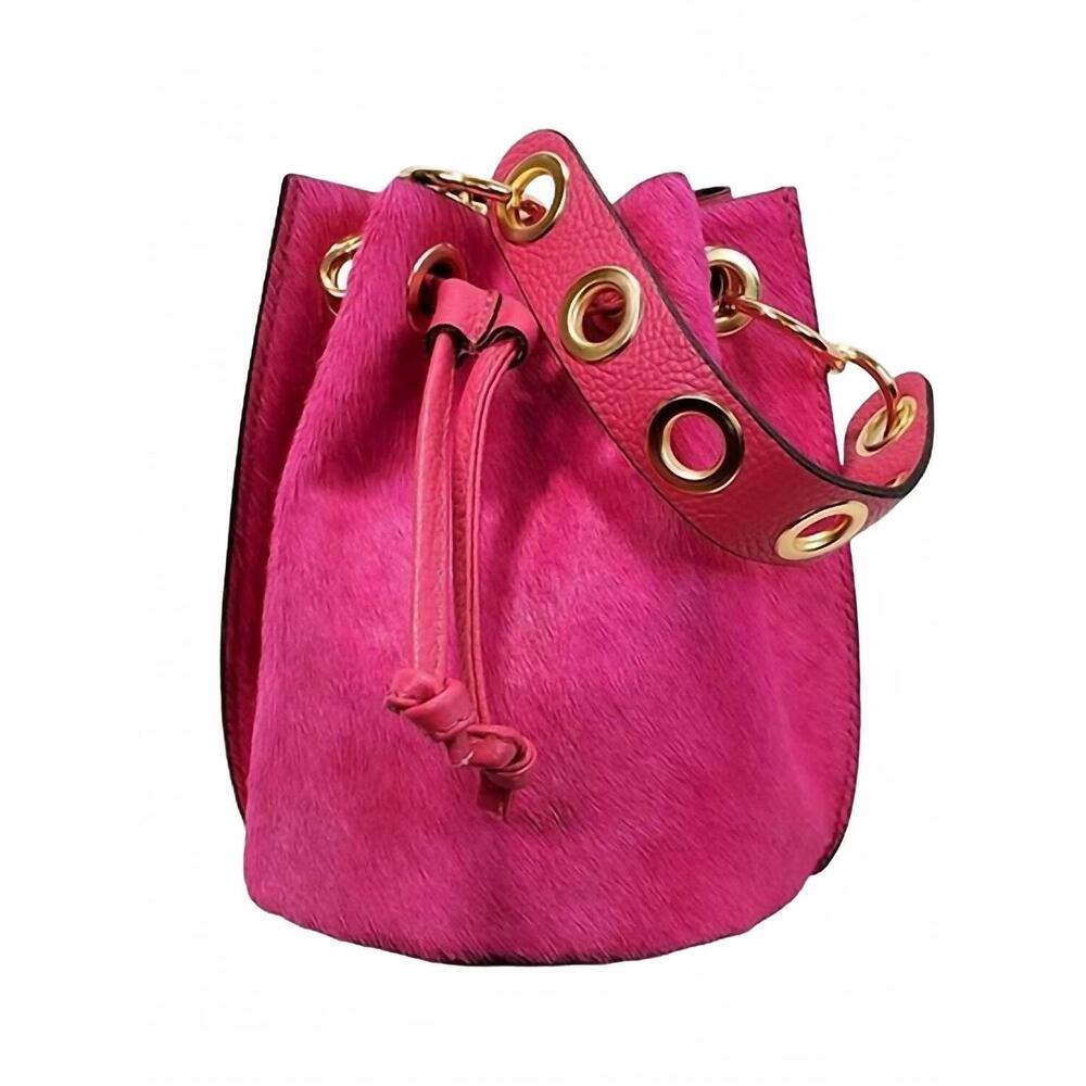 NEW CHARLIE LEATHER women's demi small bucket bag in electric pink